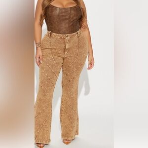 Brown Corset Top and Flared Jeans Set